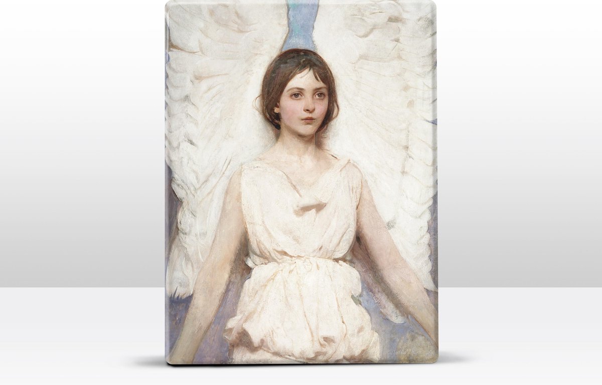 Engel - Abbott Handerson Thayer - 19,5 x 26 cm - Niet van echt te onderscheiden schilderijtje op hout - Mooier dan een print op canvas - Laqueprint.