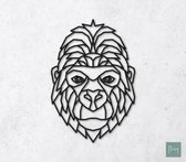Laserfabrique Wanddecoratie - Geometrische Gorilla - Medium - Zwart - Geometrische dieren en vormen - Houten dieren - Muurdecoratie - Line art - Wall art