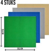 Bouwplaten - geschikt voor LEGO - 4 Stuks - Bouwplaat/Grondplaat - Groen, Grijs, Blauw, Zand