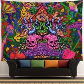 Ulticool - Skull Schedel Psychedelisch - Tapestry Decoratie - Magic Glow in the Dark - Fluor Neon - Wandkleed - 200x150 cm - Groot wandtapijt - Poster