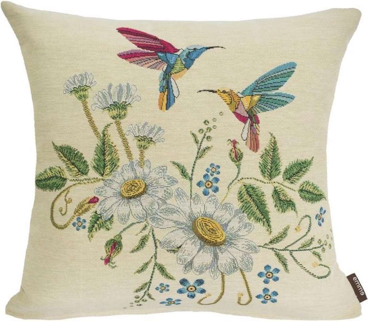 Kussenhoes - Kolibrie - Bloemen - creme kleurige achtergrond - Gobelin - Vogels