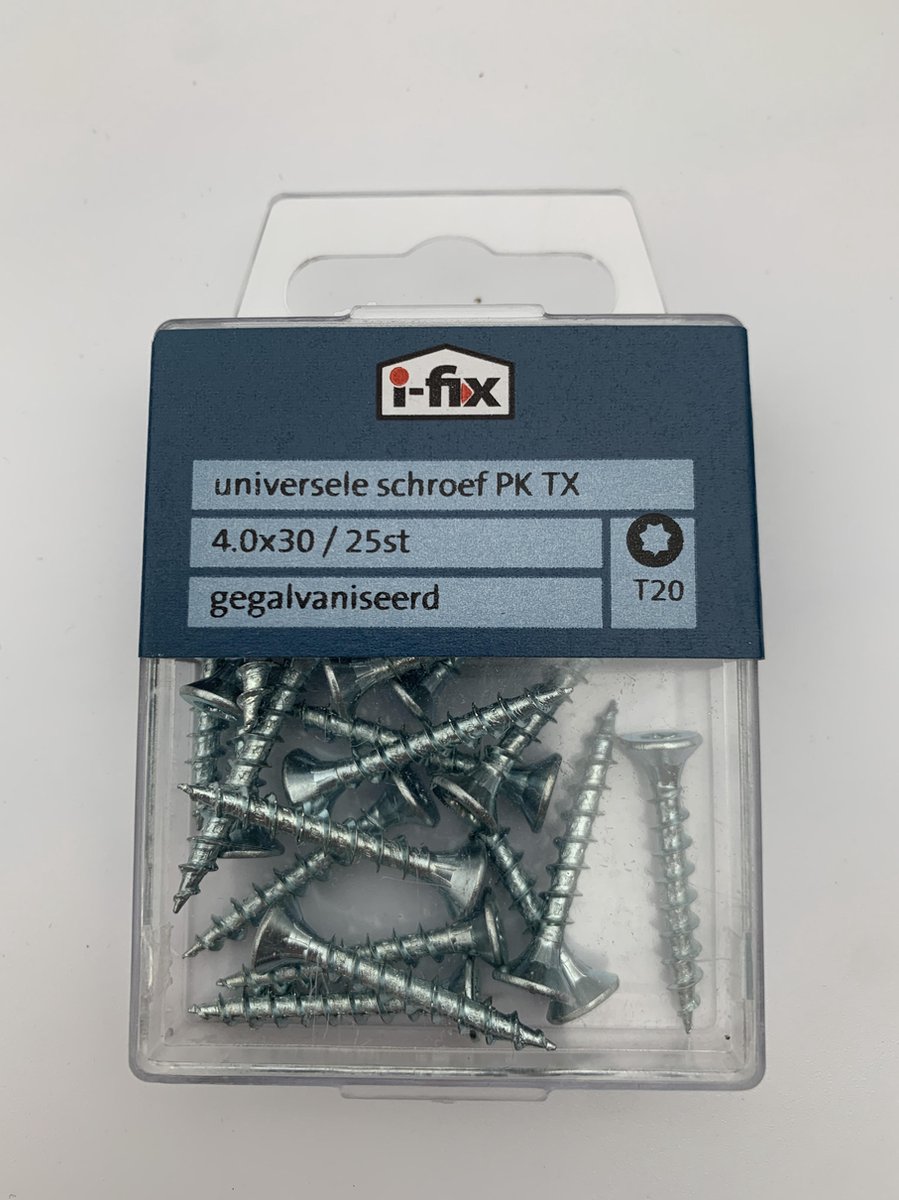 Ifix. Universele hout schroef. platkop-torx. 4.0x30mm. lang. 25 stuks spaanplaat schroeven. gegalvaniseerd.
