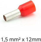 Adereindhuls 1,50 mm² x 12 mm rood 100 stuks | Ferrule | Draadhuls | Adereindhulzen | Eindverbinder