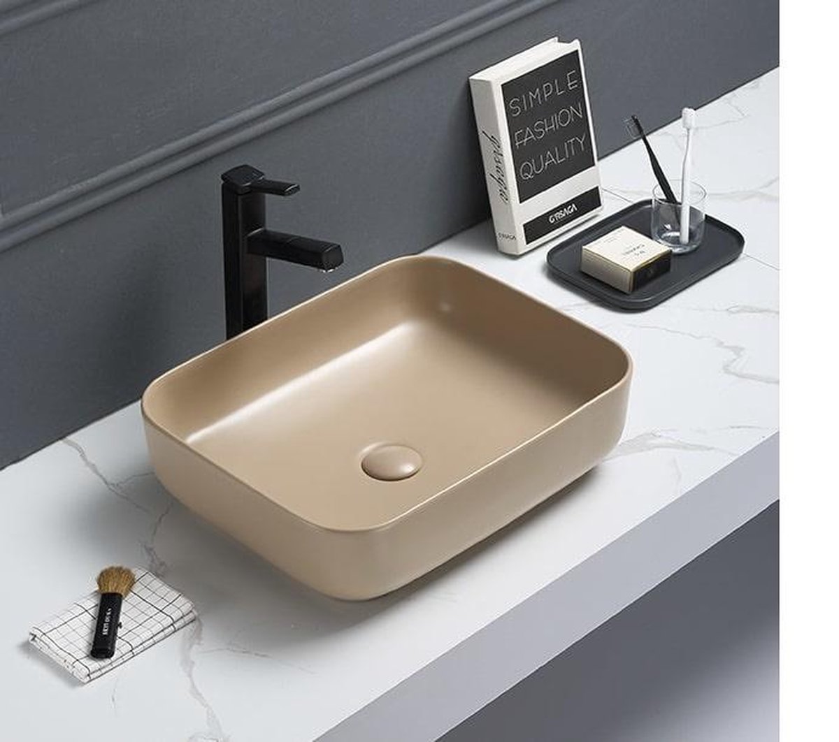 Blue Zürich waskom met clickwaste 50×39cm mat beige
