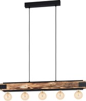 Hanglamp vintage, industrieel, retro, hanglamp staal en hout in zwart, naturel, eetkamerlamp, woonkamerlamp, hanglamp met E27 fitting