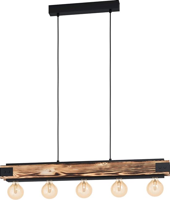 Hanglamp vintage, industrieel, retro, hanglamp staal en hout in zwart,  naturel,... | bol.com