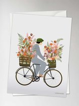 Vissevasse Wenskaart - Fiets met Bloemen - 10,5 x 15 cm