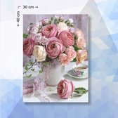 Diamond Painting Pakket Roze En Witte Rozen - vierkante steentjes - 30 x 40 cm