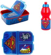 Superman - 3 compartimenten brooddoos (20 cm - 17 cm - 7 cm) + Drinkfles (18 cm hoog - 400 ml)