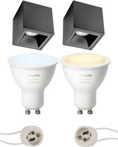 Pragmi Cliron Pro - Opbouw Vierkant - Mat Zwart - Verdiept - 90mm - Philips Hue - Opbouwspot Set GU10 - White Ambiance - Bluetooth