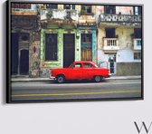 Cuba rode auto - Foto Prent Canvas Schilderijen (Wanddecoratie woonkamer / slaapkamer) -