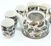 Theeservies Asian Delight Chinese Waaiers Ceramisch met Theepot Theefilter en 6 kopjes Moederdag Cadeau Cadeau Vrouw