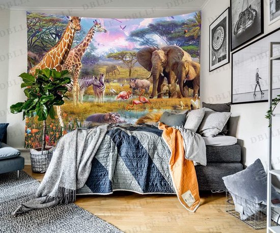 Ulticool - Safari Animaux Nature Girafe Elephant - Tapisserie - 200x150 cm - Groot tapisserie - Affiche