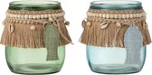 J-Line T-Lichthouder Jute/Vis Glas Blauw/Groen Large Assortiment Van 2/ Set van 4 stuks