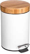 Wit bamboe Pedaalemmer - 3 Liter - Metaal / Bamboe - Klein formaat - Eigentijds design voor in elk interieur incl bamboe zeepdispenser!!