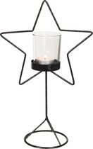 J-Line T-Lichthouder Ster Glitter Metaal Zwart Small Set van 2 stuks