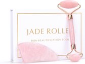 Rozen Kwarts Gezichtsroller + Gratis Gua Sha Steen - Natuurlijke Rozen Kwarts- Kalmerend - Verzachtend -  Gezichtsverzorging - Jade Roller - Gezichtsroller