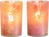 J-Line Windlicht Palmbomen Glas Oranje/Roze Large Assortiment Van 2/ Set van 4 stuks