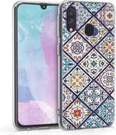 kwmobile telefoonhoesje voor Samsung Galaxy A40 - Hoesje voor smartphone in blauw / oranje / wit - Marokkaanse Tegels Bont design