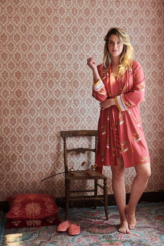 Kimono | Pip Studio | Taille M | Caftan | Robe de chambre | Peignoir de bain | Mon héron Pink