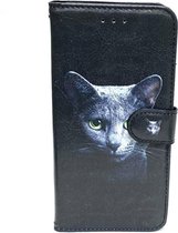 Huawei P40 Zwart kat Print Portemonnee Wallet Case -TPU  hoesje met pasjes Flip Cover - Boek  beschermend Telefoonhoesje