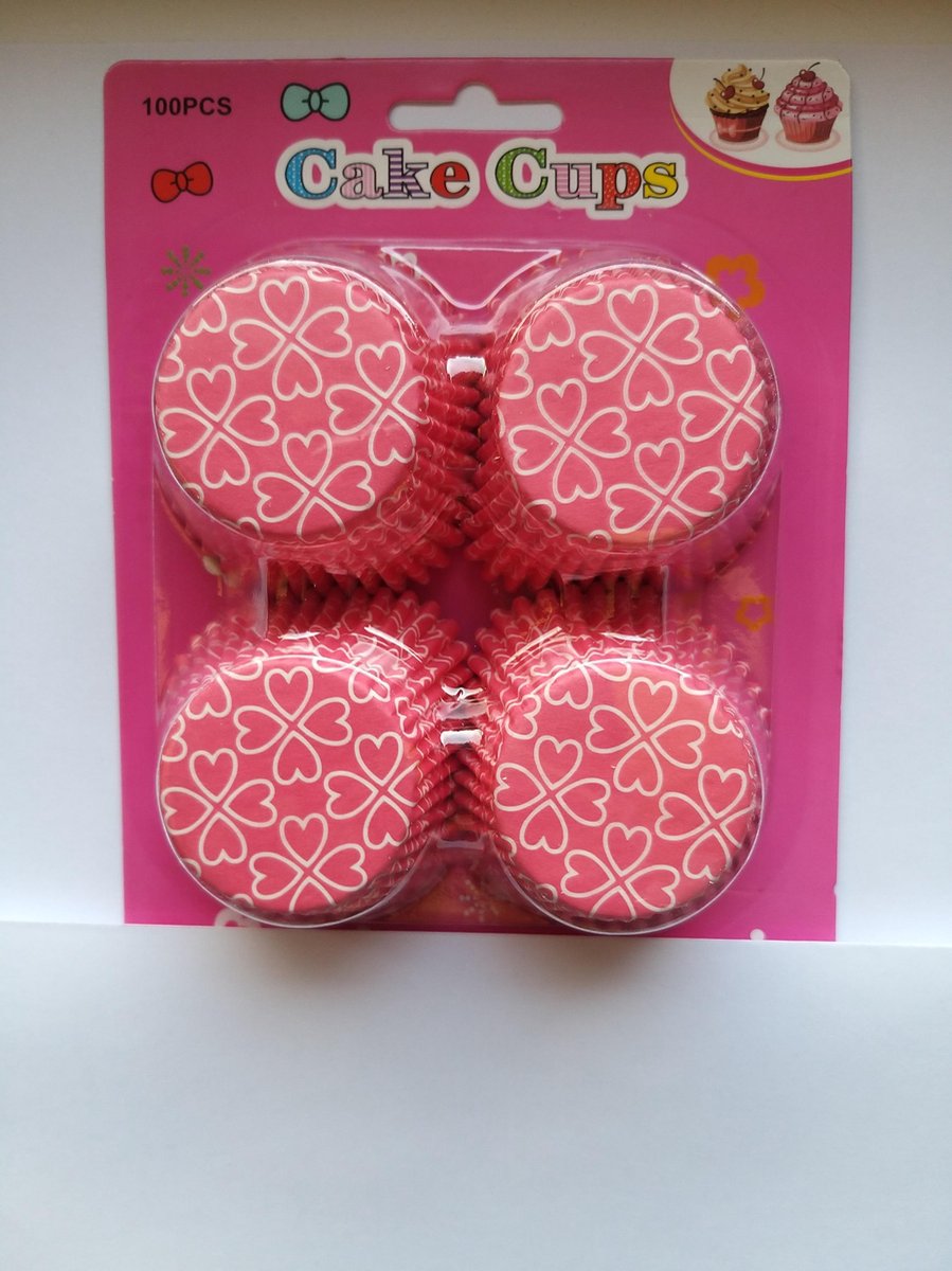 Cupcake Vormpjes Papier - Muffin Vormpjes - 100 Stuks - Diameter 5 cm - Roze met Witte Hartjes