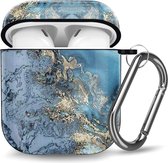 YPCd® Apple AirPods Hoesje - Blauw / Goud - Marmer Hard Case