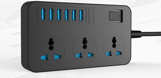 IQ Power TB-T09 stekkerdoos met 3 AC-aansluitingen + 6 USB-poorten - Zwart  / EU-stekker | bol.com