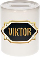 Viktor naam cadeau spaarpot met gouden embleem - kado verjaardag/ vaderdag/ pensioen/ geslaagd/ bedankt