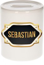 Sebastian naam cadeau spaarpot met gouden embleem - kado verjaardag/ vaderdag/ pensioen/ geslaagd/ bedankt
