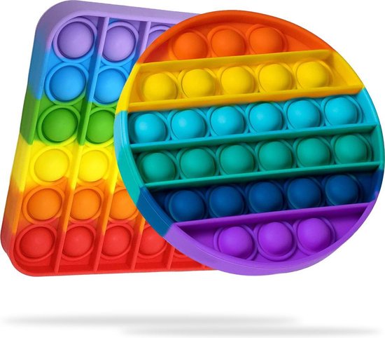 Pop It Fidget Unieke Set: Regenboog Rond & Vierkant