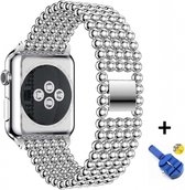 Luxe Metalen Kralen Armband Voor Apple Watch Series 1/2/3/4/5/6//7/SE 38/40/41 mm - 38mm/40mm/41mm  Horloge Bandje - iWatch Schakel Polsband Strap RVS - Met Horlogeband Inkortset - Stainless 