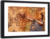 Foto in frame , Vrouw met handboog ,120x80cm , multikleur , wanddecoratie