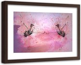 Foto in frame , Ballerina voor een spiegel ,120x80cm , Zwart roze , wanddecoratie