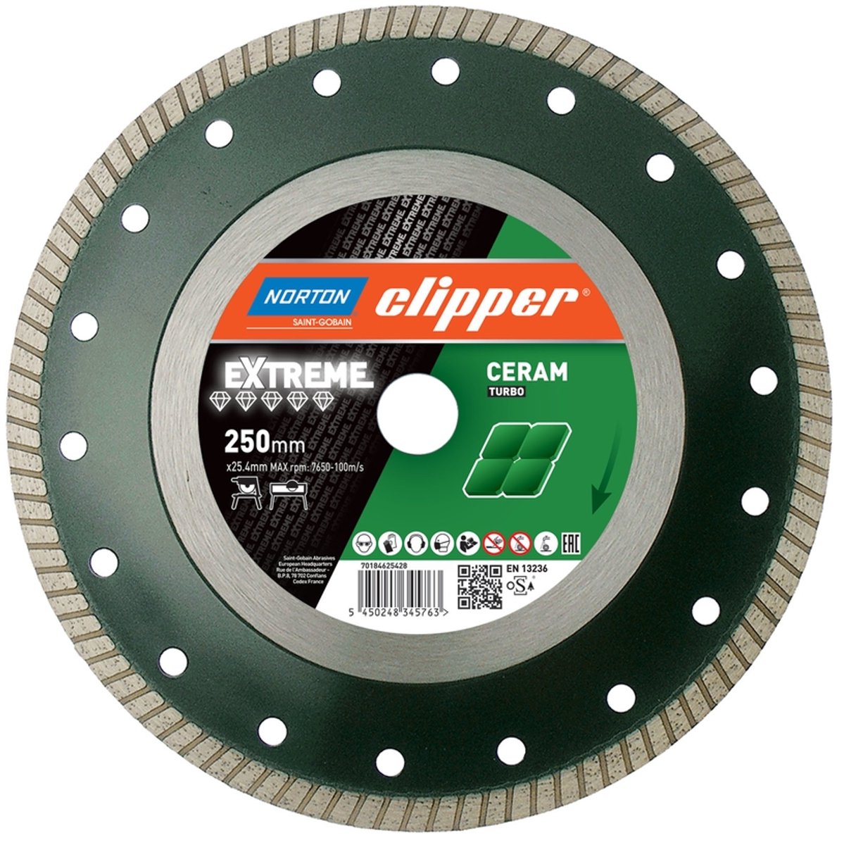 Norton Clipper Extreme Ceramic Turbo - Diamantzaagblad - 250 mm - Keramisch en Porseleinen Tegels