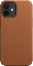 Telefoonglaasje Hoesje Geschikt voor iPhone 12 Mini - Leer - Bruin - Beschermhoes - Case - Cover