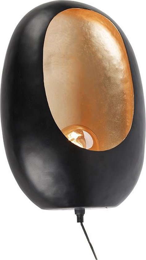 QAZQA cova - Design Wandlamp met schakelaar voor binnen - 1 lichts - D 16 cm - Zwart Goud - Woonkamer | Slaapkamer | Keuken