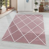 Flycarpets Sara Modern Roze Vloerkleed Geruit Laagpolig - Tapijt - Voor binnen -160x230 cm