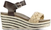 Mace Vrouwen Leren   Espadrilles / Damesschoenen - Sleehak - Gesp sluiting -  M1081 - Bruin - maat 36