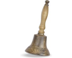 Gietijzeren Handbel Schoolbel – Handbel – schoolbel gietijzer handbel houten handvat luid geluid – Klassieke uitstraling – Duurzaam & robuust – Helder, draagbaar – Ø14 cm, H28,3 cm, Brons/Hout