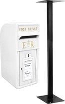 Engelse brievenbus + Paal - Wit - 24x37x57 cm - afsluitbaar 2 x sleutel – 5 kg gewichtscapiciteit - waterbestendig - brievenbus standaard