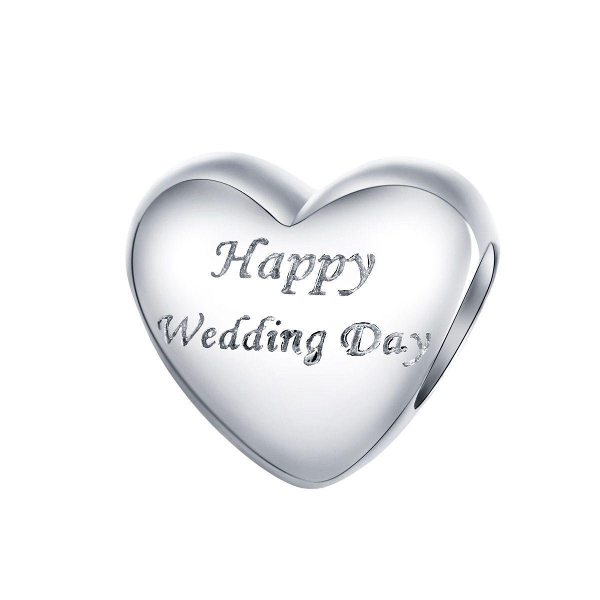 Hart happy wedding day bead | hart huwelijk trouwdag bedel | Zilverana | geschikt voor alle bekende merken | 925 zilver | moederdag