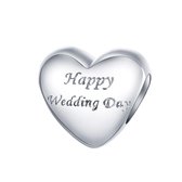 Hart happy wedding day bead | hart huwelijk trouwdag bedel | Zilverana | geschikt voor Biagi , Pandora , Trollbeads armband | 925 zilver