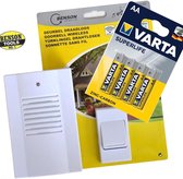 COMBI DEAL - Benson Deurbel Draadloos - 16 Melodieën + 1 pack Varta AA Superlife Batterijen