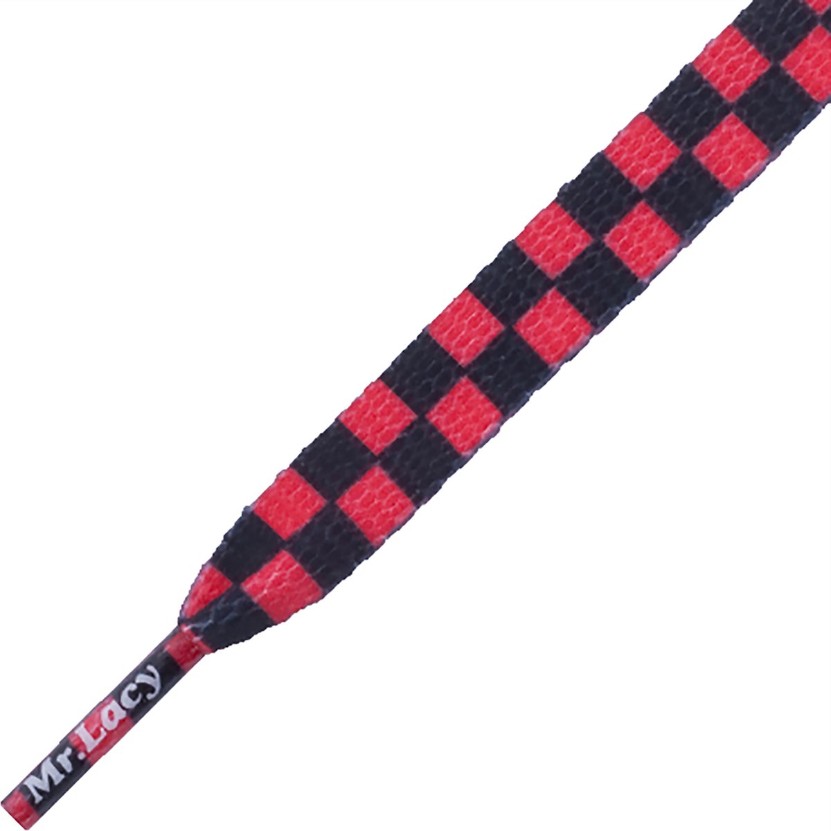 Mr. Lacy Prints Plat Dambord Zwart / Rood schoenveters 10 mm breed & 130 cm lang