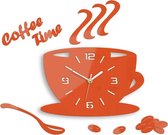 COFFIE TIME 3D Design Klok voor Keuken Cijfers & Strepen -  Wandklok- Moderne Klok - Wanddecoratie - Home & Living Design Wand Decor 64 x 43 cm Oranje