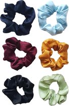 Zijde zachte scrunchies - voordeel pack 6 stuks - blauw rood geel zwart groen