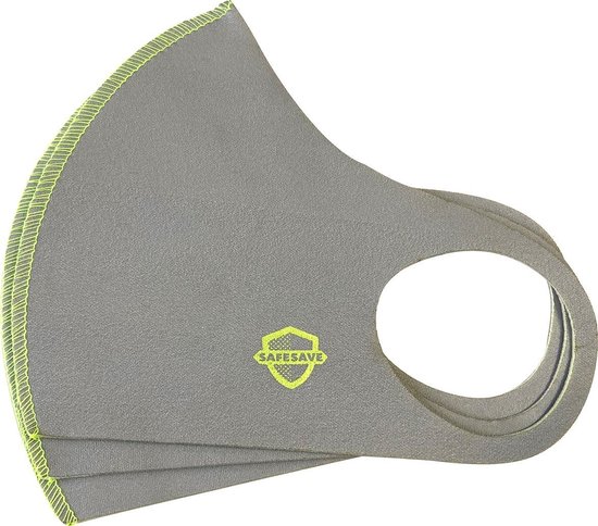 SafeSave Mondmasker- Mondkapje Wasbaar en Herbruikbaar- Niet Medisch Mondkapjes- Grey Neon- 3 Stuks