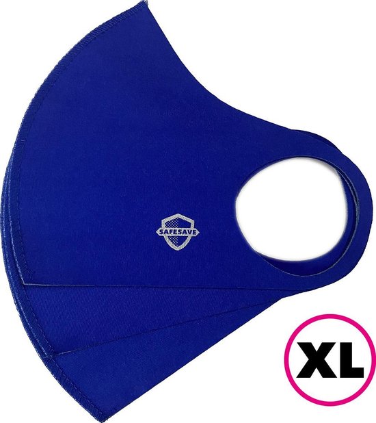 SafeSave mondkapjes-niet medische mondmasker-wasbare en herbruikbare neopreen stoffen mondkapje met leuke print/design-unisex mondkap-3 stuks- XL donker blauw