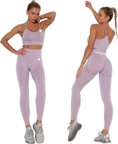 Peachy® Sportlegging dames met Top - Sportkleding - Sportbroek - Sportshirt - Fitness set - Scrunch Butt - Dames Legging - Fashion legging - Broeken -  Sport set - Fitness Wear - L